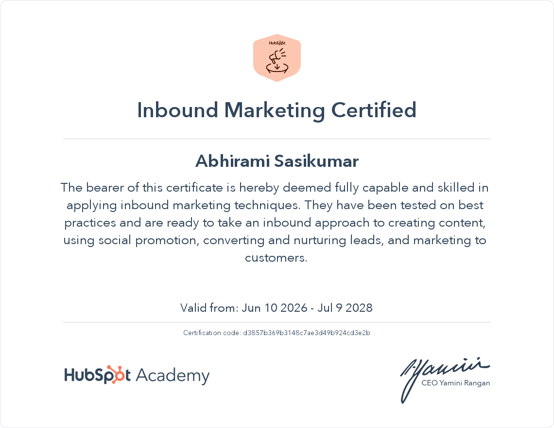 inbound marketing certificate
